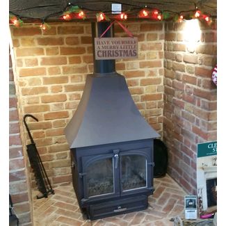 Clearview 650 with high canopy 12kw stove in Golden fire brown