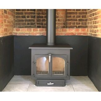 Clearview 750 flat top 14kw multifuel stove with satin chrome fittings