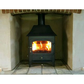 Clearview Vision 500 8kw multi-fuel stove with low canopy on 4 inch legs