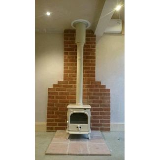 Dovre 250 stove in ivory cream enamel with matching flue pipes