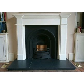 Balham limestone mantel with cast iron wandsworth arched insert open fire