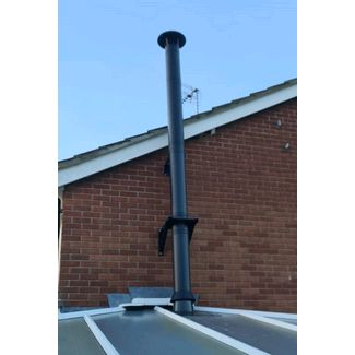 Black twin wall chimney system through a polycarbonate conservatory roof
