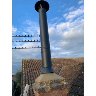 Black twin wall flue to raise the height of the chimney to meet building regs