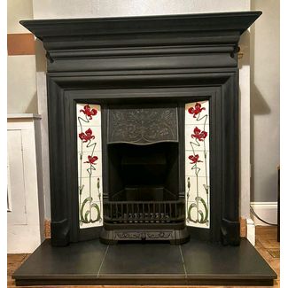 Capital fireplaces Langley cast iron combination fireplace with JAZZ burgundy and ivory tiles
