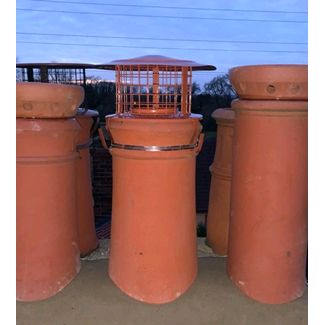 Clay redundant flue terminals (Pepperpots) and bird & rain guards on chimney pots