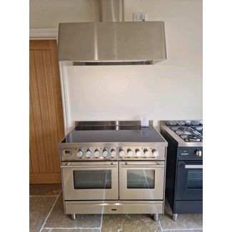 ILVE Roma 100cm induction top stainless steel range cooker with matching 100cm stainless steel chimney extractor hood
