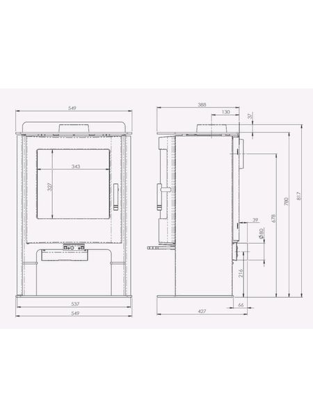 Mendip Churchill 5 convection logstore dual control Dimensions