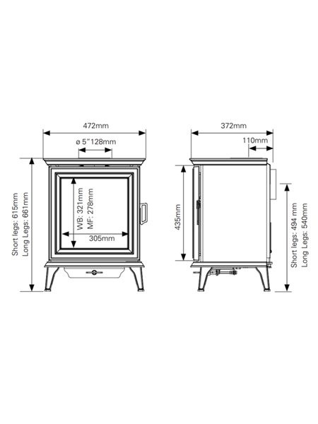 Stovax Sheraton 5 Dimensions