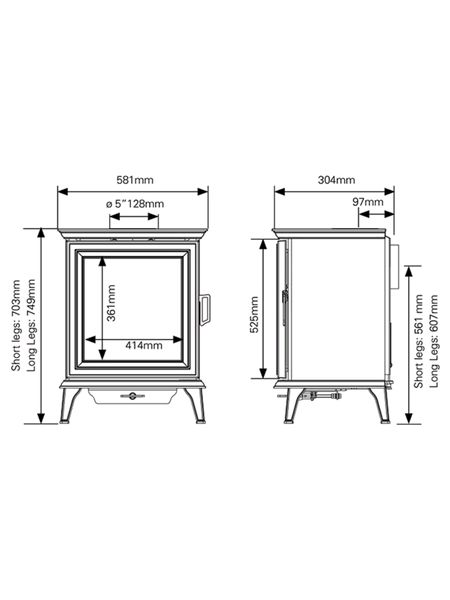 Srovax Sheraton 5 Wide Multifuel Dimensions