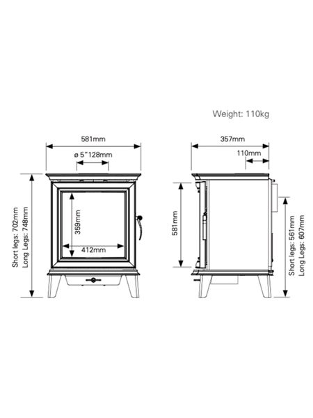 Stovax Chesterfield 5 Wide Multifuel Dimensions