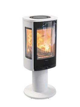 Contura Contura 886G Style 5kw modern woodburner on a pedestal woodburning stove with glass side panels avaliable in black or white