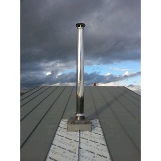 Stainless steel twin wall insulated chimney system through a Zinc metal roof