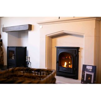 Gazco Logic He insert gas fire with a Stockton complete front